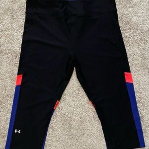 Under Armour Women’s Black Leggings with Coral and Blue Accents